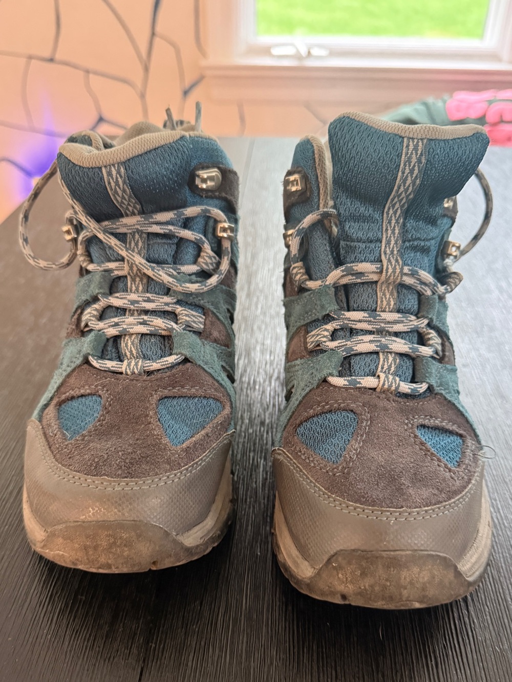 LL BEAN Kids Waterproof Hiking Boots in Teal and Gray - Durable Outdoor Shoes